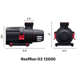 Red Sea ReefRun G2 12000 Controllable DC Pump with dimensions for efficient water circulation.