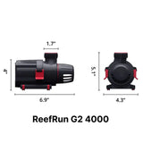 Red Sea ReefRun G2 4000 controllable DC pump with dimensions for flexible installation and efficient water circulation.