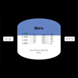 Red Sea Refractometer scale showing seawater salinity measurements at 25°C for reef aquariums.