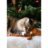 Cat playing with the Reindeer Scratcher Mat, showcasing its interactive design and engaging bungee legs.
