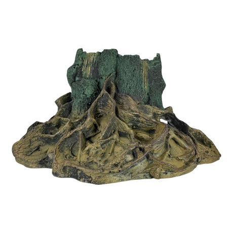 Realistic resin tree stump aquarium ornament, adding natural beauty and texture to aquariums and terrariums.