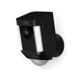 Ring Spotlight Battery Operated Security Camera in black, mounted for smart home security and monitoring.
