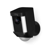 Ring Spotlight Battery Operated Security Camera in black, mounted for smart home security and monitoring.