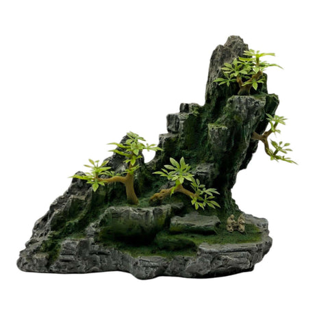 Rock Hill with Trees Aquarium Ornament featuring artificial rock and plants, perfect for aquariums.