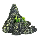 Rock Peak Aquarium Ornament with realistic mountain design and greenery for aquarium and terrarium decor.