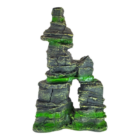 Rock Peak Tall Aquarium Ornament showcasing a detailed layered rock design for aquarium or terrarium decoration.