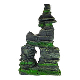 Rock Peak Tall Aquarium Ornament featuring a detailed, layered rock formation with green accents for aquariums.