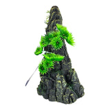 Rock Trees Red Temple Aquarium Ornament with green foliage on rugged rock formation, ideal for aquariums and terrariums.
