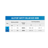 Rogz AlleyCat Kitten and Cat Collar size guide with XS and S dimensions and adjustability information.