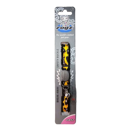 Rogz Fashion Cat Safety Collar with vibrant African safari print and break-away safety buckle packaging.