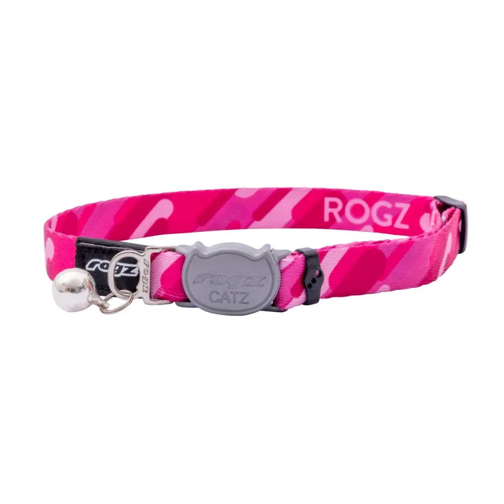 Rogz Fusion Cat Safety Collar in vibrant pink with break-away safety buckle for cat comfort and security.