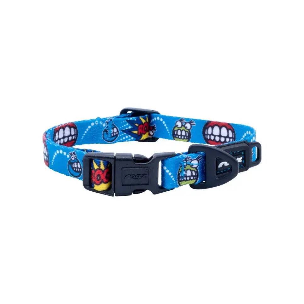 Rogz Fusion Classic Dog Collar featuring colorful patterns and soft-touch webbing for pet comfort and style.