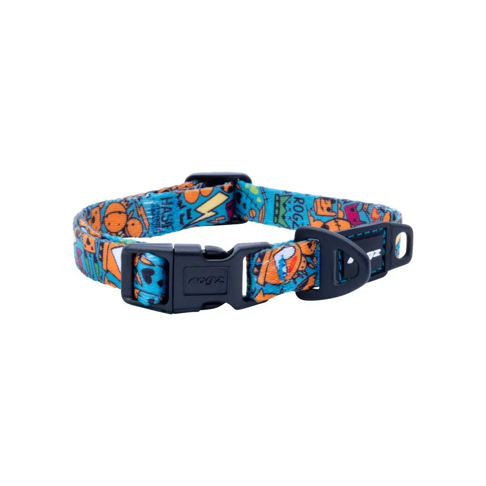 Rogz Fusion Classic Dog Collar featuring vibrant patterns and soft-touch webbing for comfort and style.