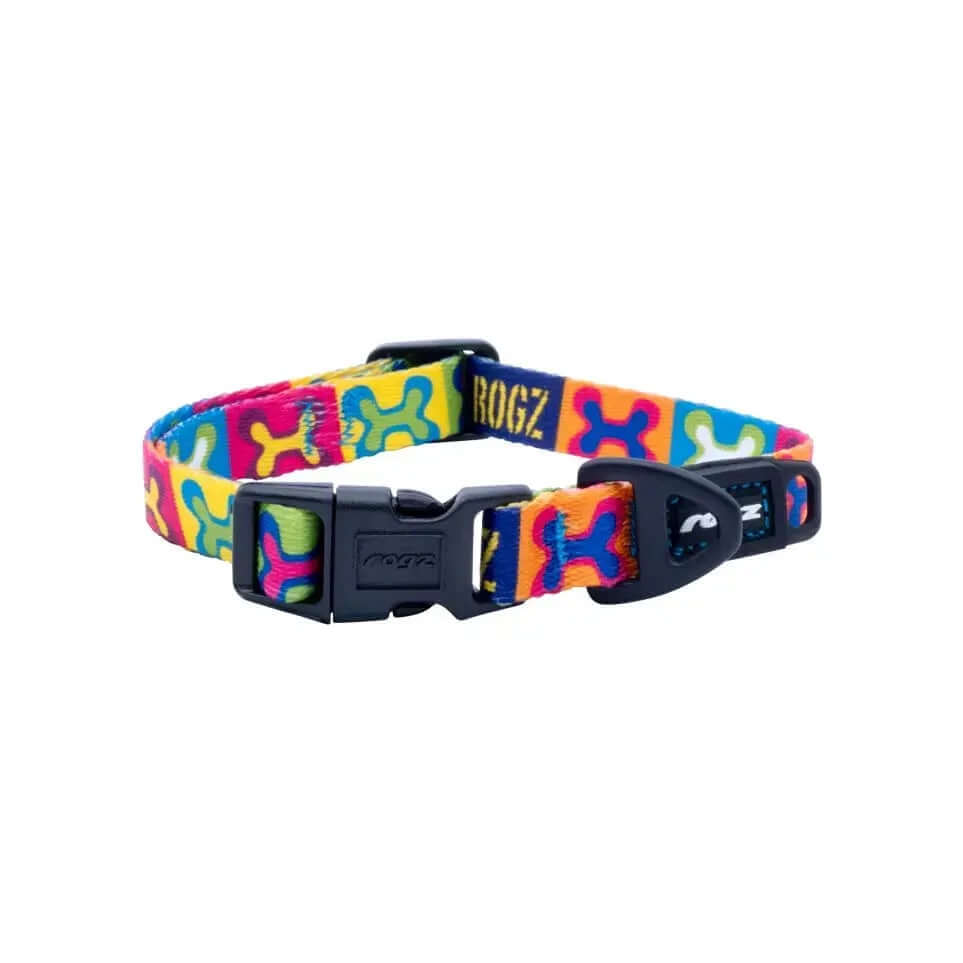 Rogz Fusion Classic Dog Collar with vibrant patterns and soft-touch webbing for stylish pet comfort