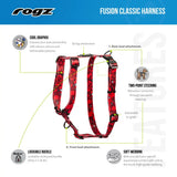 Rogz Fusion Classic Dog Harness features, including cool graphics, lockable buckle, and two-point steering.