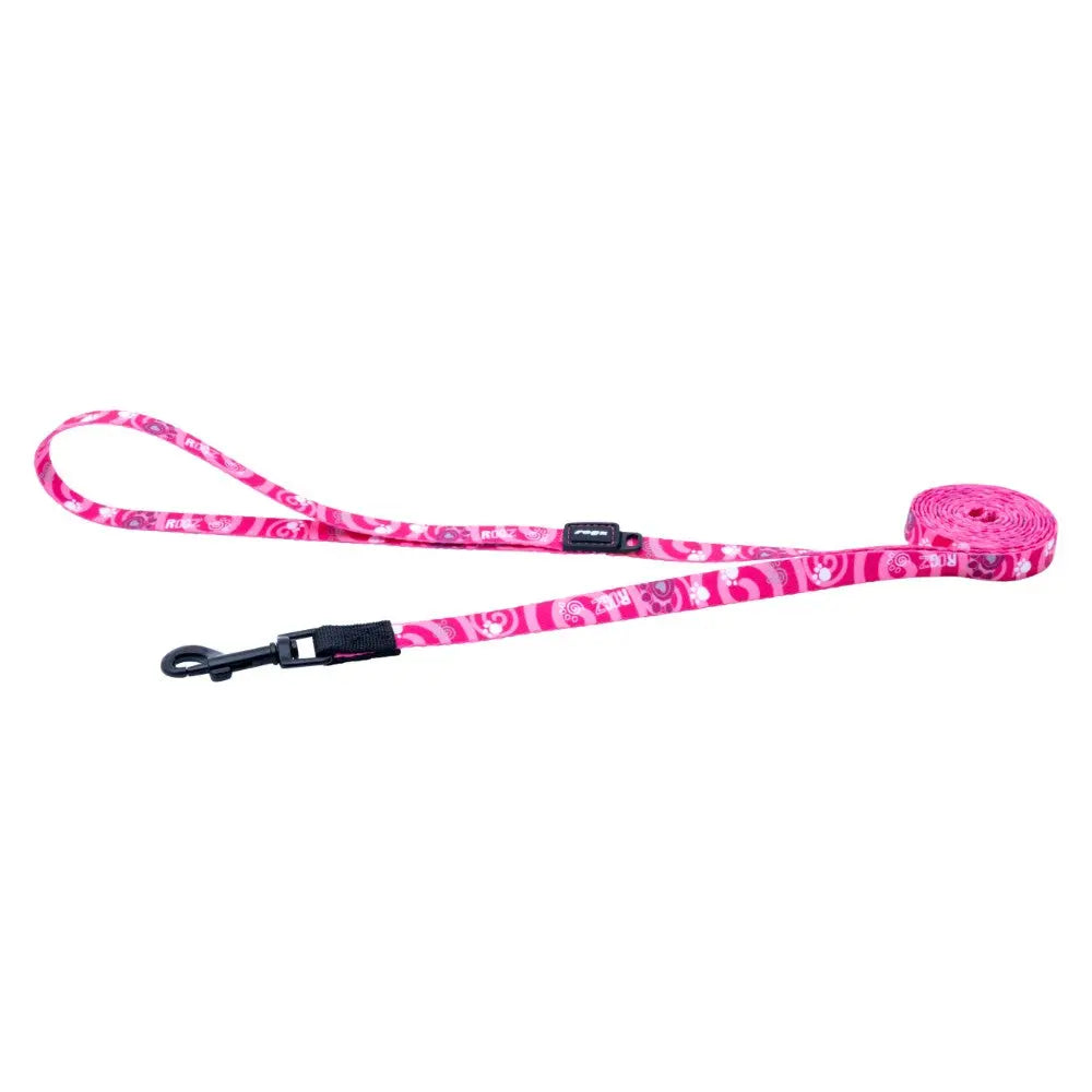 Rogz Fusion Classic Dog Lead in vibrant pink pattern, featuring soft webbing for comfort and a built-in accessory holder.