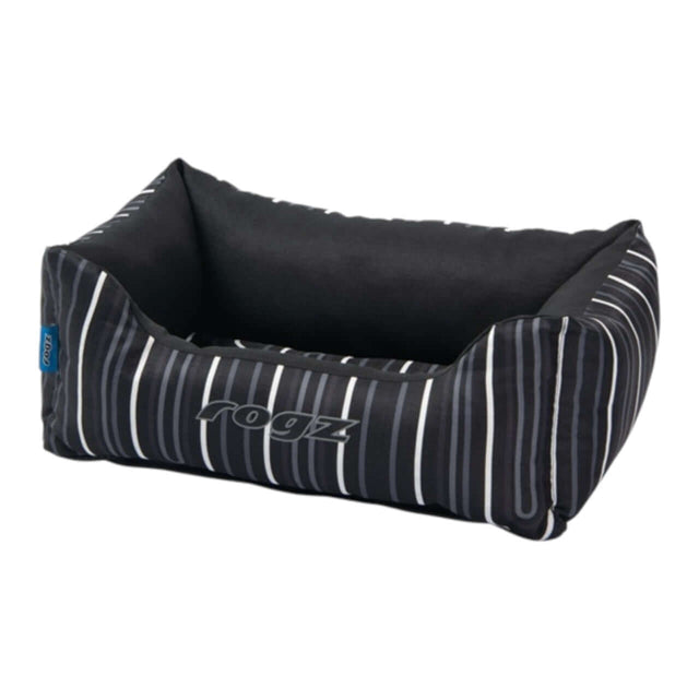 Rogz Graphix Walled Dog Bed in black and white stripes, stylish and durable design for pet comfort.