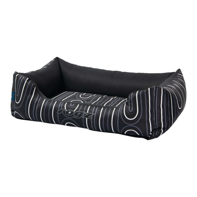 Rogz Graphix Walled Dog Bed in black and white design, perfect for stylish pet lounging with durable, water-resistant fabric.