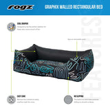 Rogz Graphix Walled Dog Bed with fun design, removable cover, easy care, and no-slip base for ultimate pet comfort.
