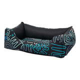 Rogz Graphix Walled Dog Bed in black with vibrant blue patterns, perfect for stylish pet lounging.