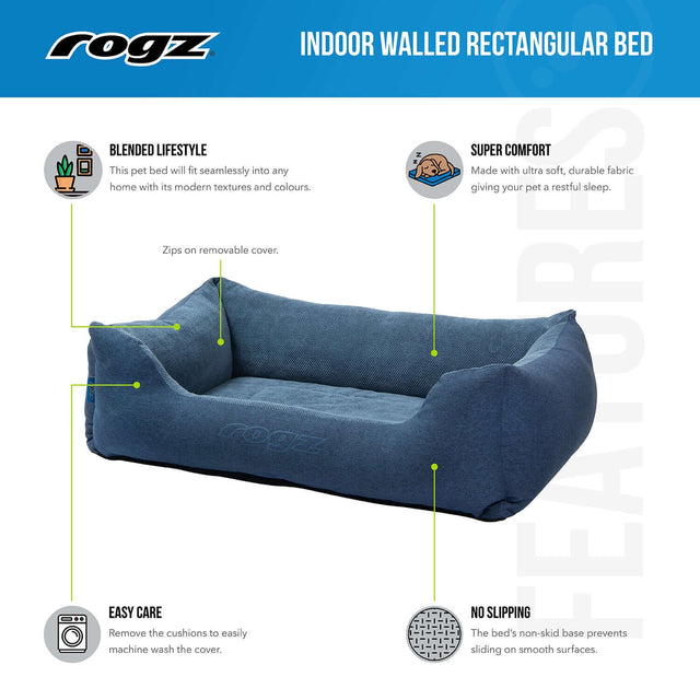 Rogz Indoor Walled Bed features soft fabric, easy care, and stylish design for pet comfort and home decor.
