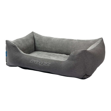 Rogz Indoor Walled Bed in soft gray, designed for pet comfort and style, complements home decor.