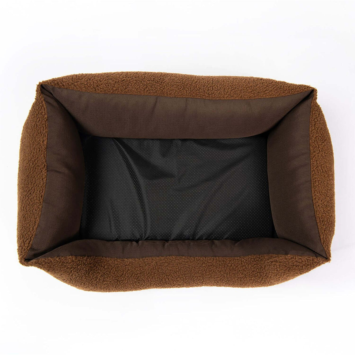 Top view of Rogz Outdoor Walled Dog Bed with cozy bolsters and durable fabric, perfect for outdoor comfort.
