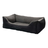 Rogz Outdoor Walled Dog Bed with supportive bolsters in grey and black, ideal for outdoor comfort and durability.