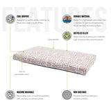 Features of Rogz Retro Flat Rectangular Bed: cool graphics, durable, machine washable, recycled filler, non-skid base.