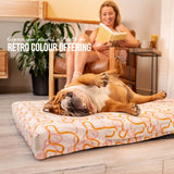 Rogz Retro Flat Rectangular Bed with playful design, perfect for dogs to relax in comfort and style.