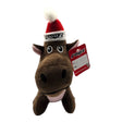 Rogz Safari Xmas Dog Toy plush moose with a Santa hat, featuring a squeaker for dogs, approx 20cm tall.