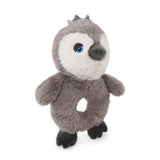 Soft plush penguin toy with a rope core, designed for interactive dog play and tugging fun.