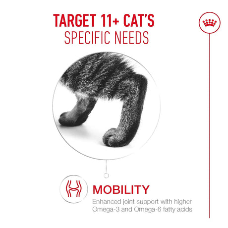 Royal Canin Ageing +11 Cat Wet Food Pouch 85g target 11+ cat's specific needs for joint mobility.