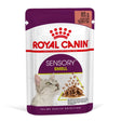 Royal Canin Sensory Smell in Gravy for Cats 85g package with cat image, promoting feline nutrition and aroma appeal.