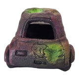 Rusted Car Wreck Aquarium Ornament with weathered finish and greenish-brown rust details for aquatic decor.