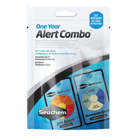 Seachem Alerts Combo packaging for continuous pH and ammonia monitoring in freshwater and marine tanks.