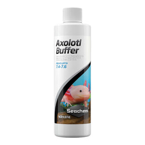 Seachem Axolotl Buffer 250ml bottle adjusts pH to ideal levels for Axolotls, essential for aquatic care.