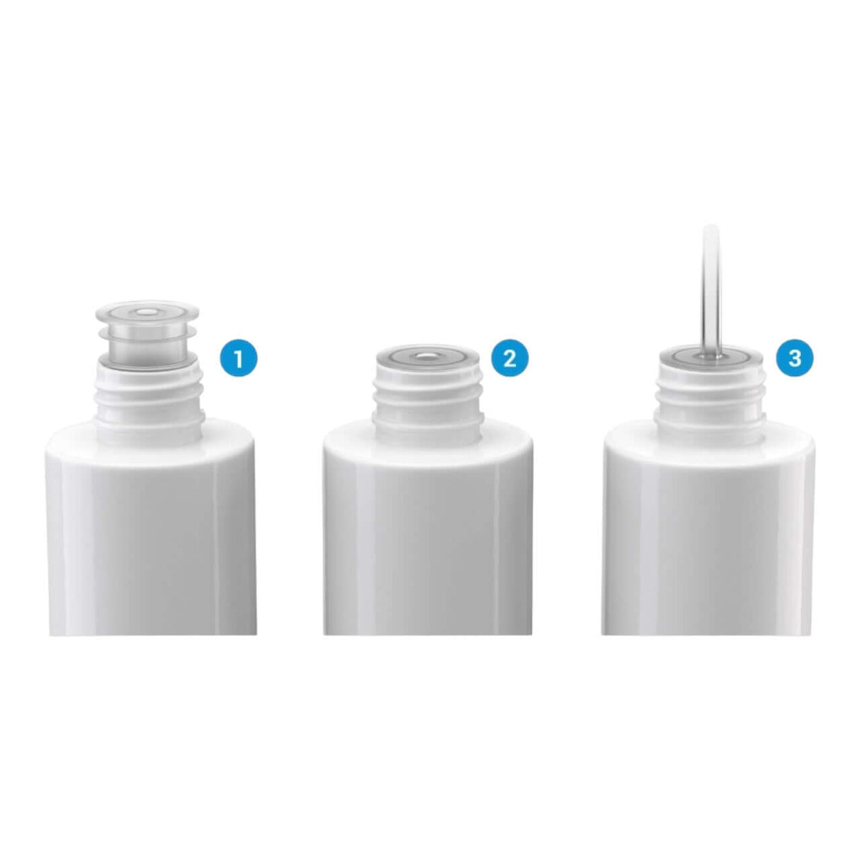 Seachem Bottle Adapters showing three steps to connect dosing pump tubing to bottles.