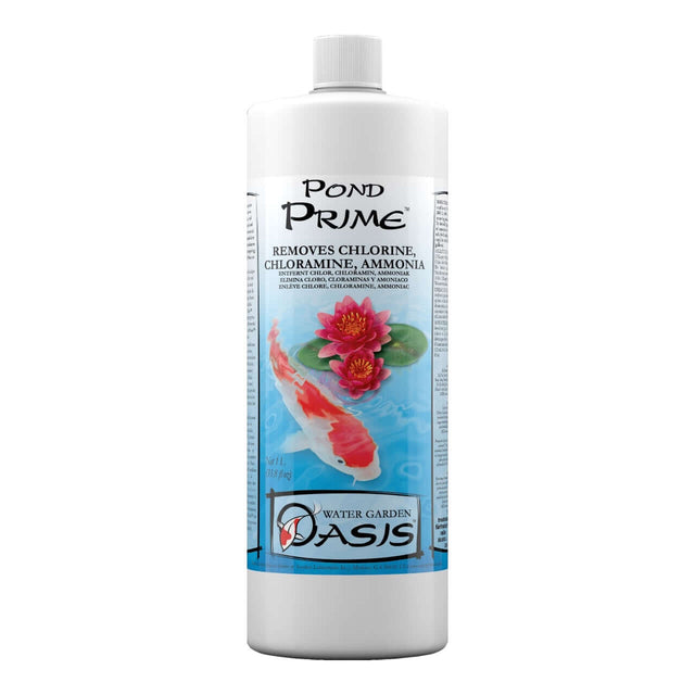 Seachem Pond Prime conditioner bottle, removes chlorine, chloramine, and detoxifies ammonia for decorative ponds.