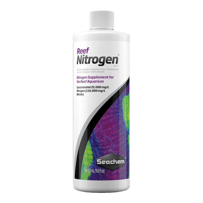 Seachem Reef Nitrogen bottle, concentrated nitrogen supplement for reef aquariums, 25,000 mg/L nitrogen, 110,750 mg/L nitrate.