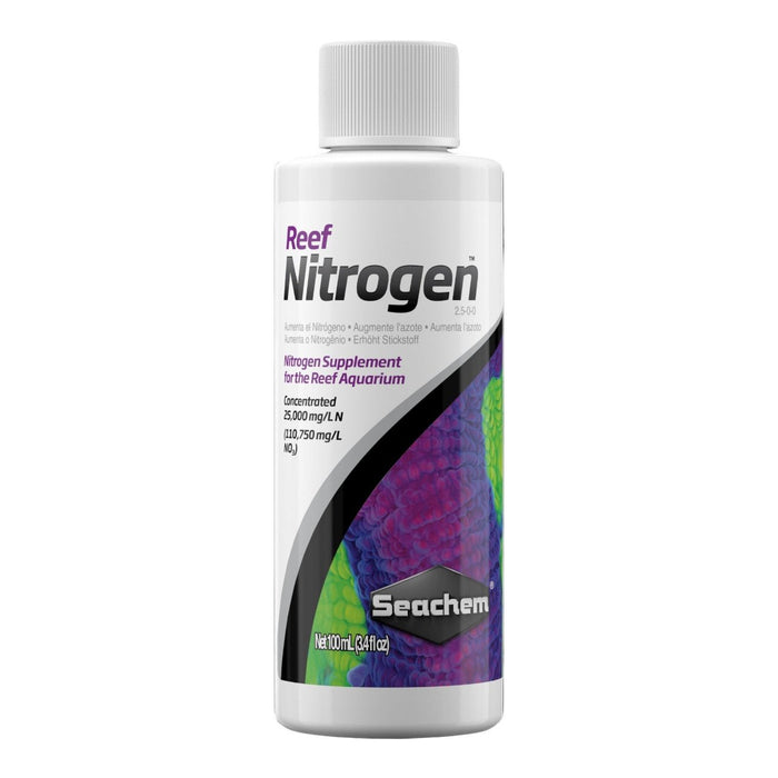 Seachem Reef Nitrogen nitrogen supplement bottle for reef aquariums, concentrated 25,000 mg/L nitrogen.