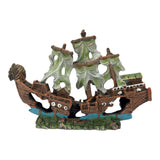 Seaguardian Shipwreck Ornament detailed shipwreck decoration with weathered hull and torn sails, ideal for aquariums.