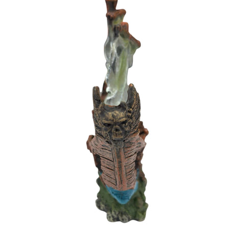Seaguardian Shipwreck Ornament depicting a weathered ship with pale sails, ideal for aquarium decoration.