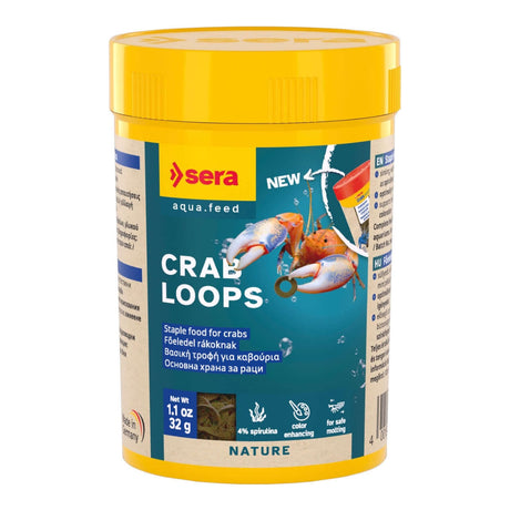 Sera Crab Loops 100ml jar, healthy staple food for crabs with spirulina and willow bark for growth and safe molting.