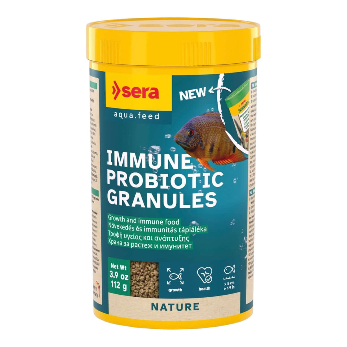 Sera Immune Probiotic Granules for ornamental fish, promotes growth and health with probiotic bacteria and high protein.