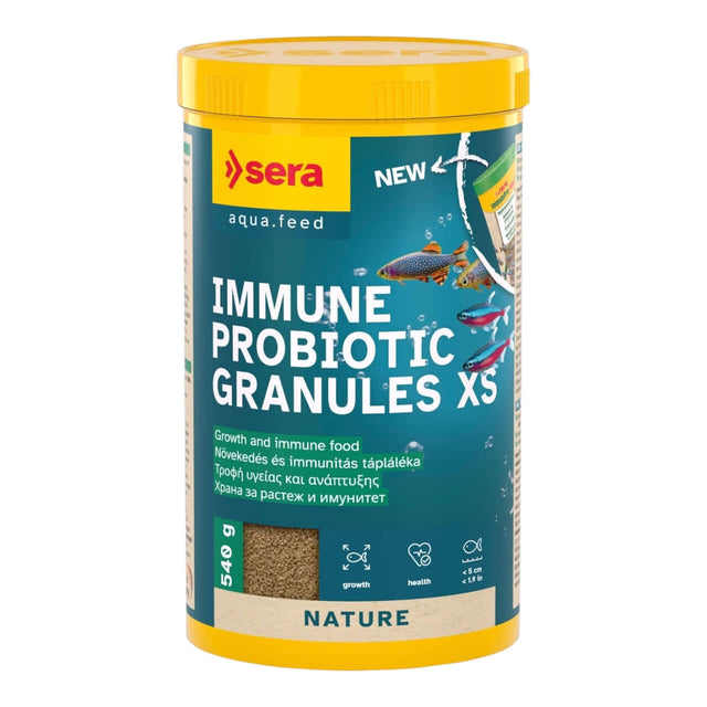 Sera Immune Probiotic Granules XS, growth food for ornamental fish, promotes strong growth and health.