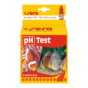 Sera pH Test Kit packaging for monitoring pH levels in fresh and marine aquariums, 15 ml size.