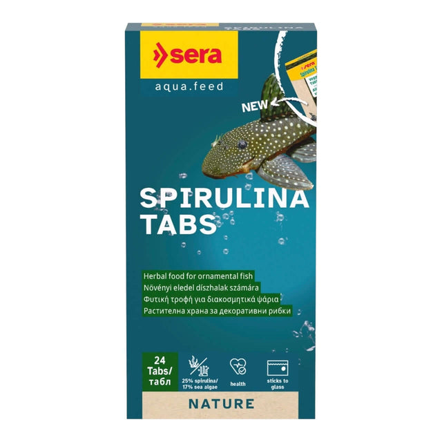 Sera Spirulina Tabs for ornamental fish, sinking herbal food with 25% spirulina for healthy digestion.