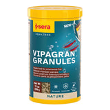 Sera Vipagran Granules 13 oz container, staple food for ornamental fish, rich in protein and prebiotics for healthy growth.
