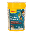 Sera Vipan Flakes, a staple food for ornamental fish, featuring 4% insect meal for healthy growth and water clarity.